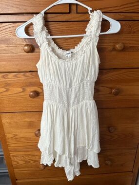 White Smocked Waist Sundress Romper